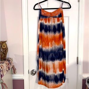 Easel Tie-Dye Dress/Coverup Orange and Dark Blue size Large
